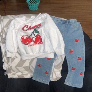 Cherry Print Sweatshirt and Jeans Set
